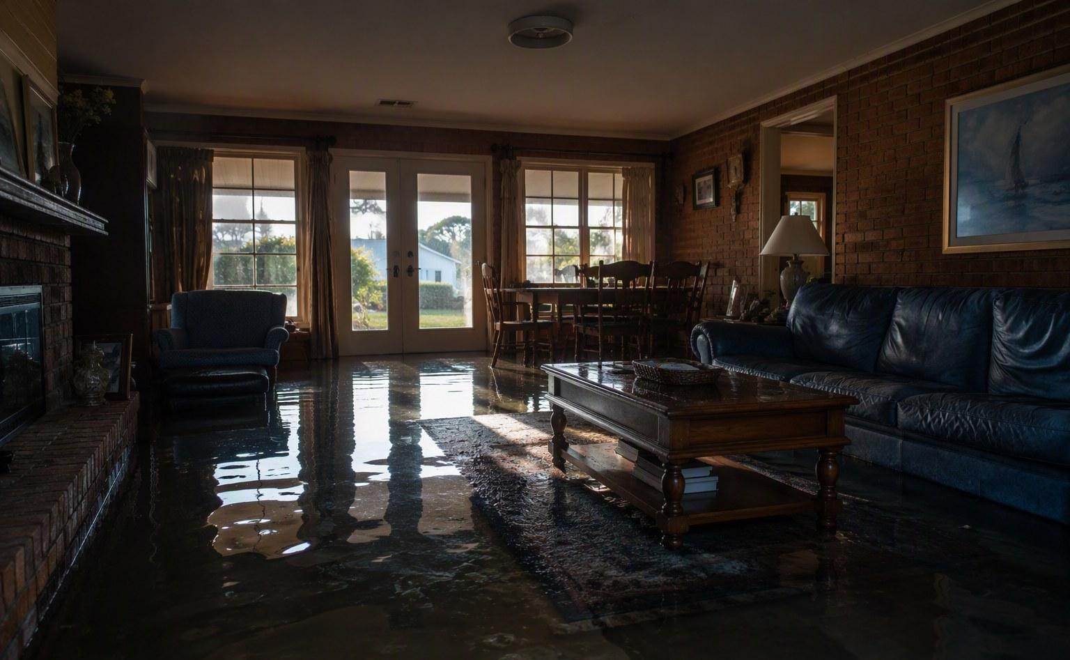 Standing water inside a flooded South Carolina home